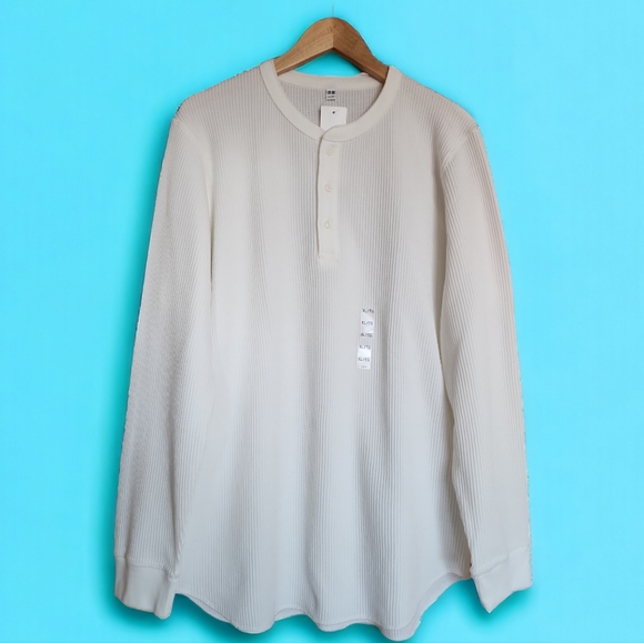 UNIQLO WAFFLE HENLEY NECK LONG SLEEVED T-SHIRT - Picture 4 of 12